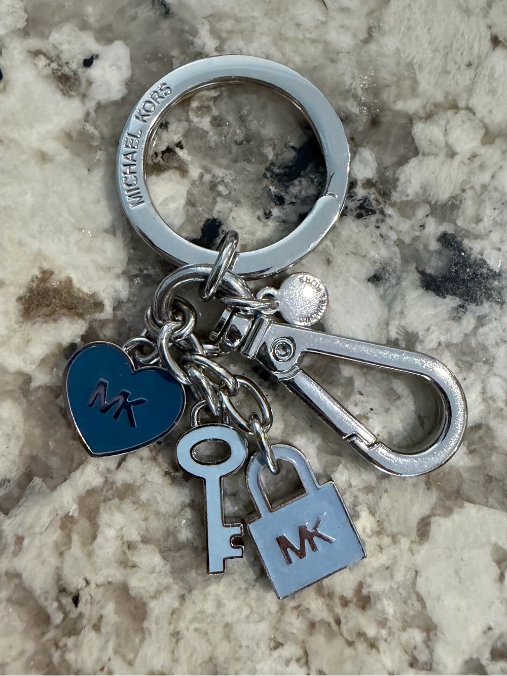 NWOT Michael Kors Silver Keychain with Blue Enamel Charms